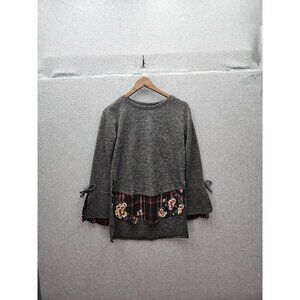 New York Laundry Gray Sweater Tunic Small S Floral‎ Hem Detail & Ties